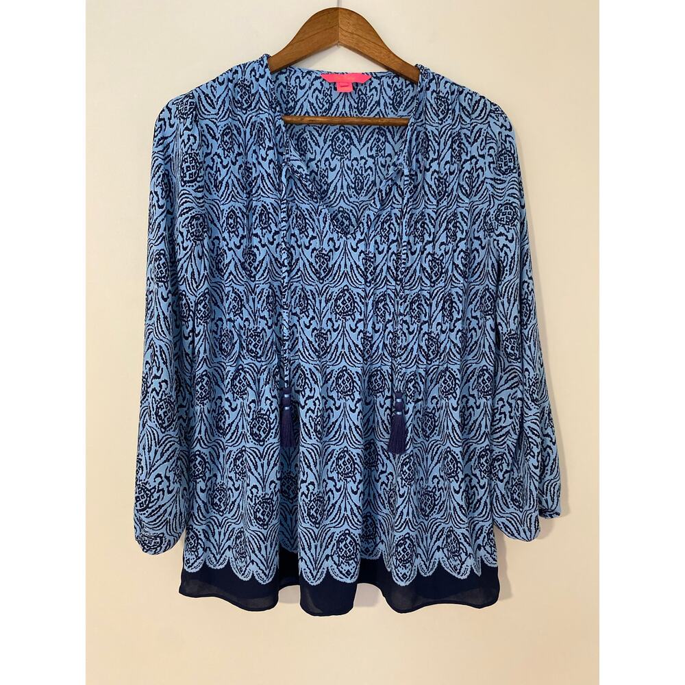 Lilly Pulitzer Marlina Tunic Bon Bon Blue Go Your Own Way Top Floral Long Sleeve